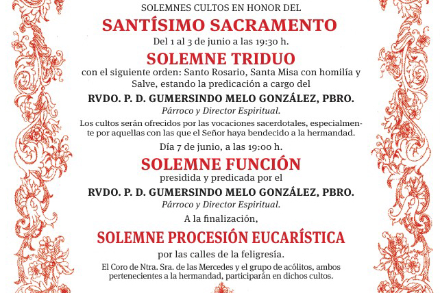Convocatoria cultos al Santísimo 2026